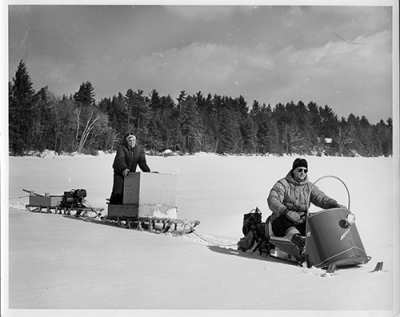 Peter Hodges and Tink Taylor--Hauling gear for taking soundings through the ice--1963&w=400